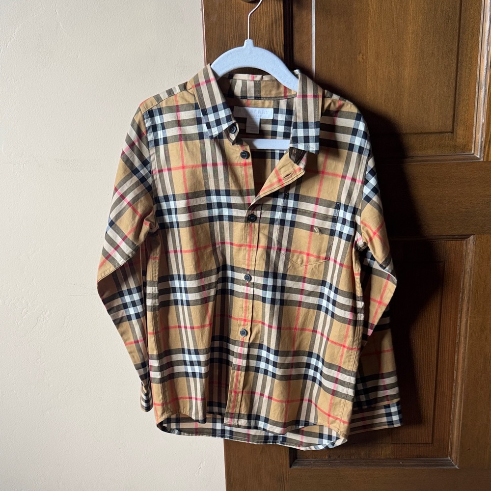 Burberry Kids Tan Plaid Button Down Shirt